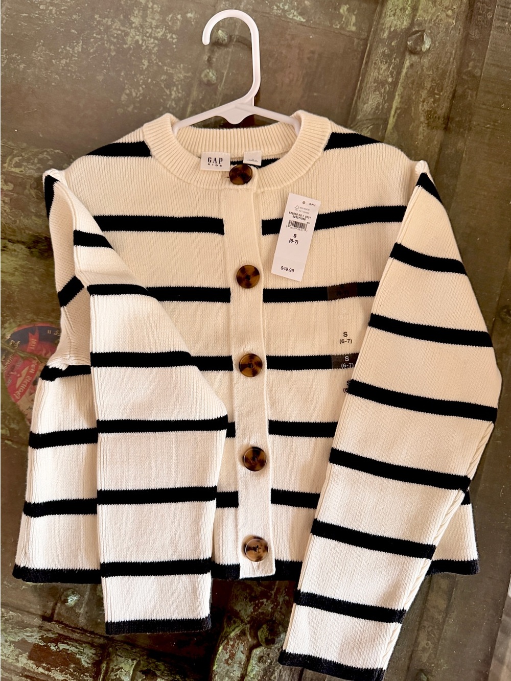 GAP KIDS- Cream and Black Striped Button Cardigan with Tortoiseshell Buttons